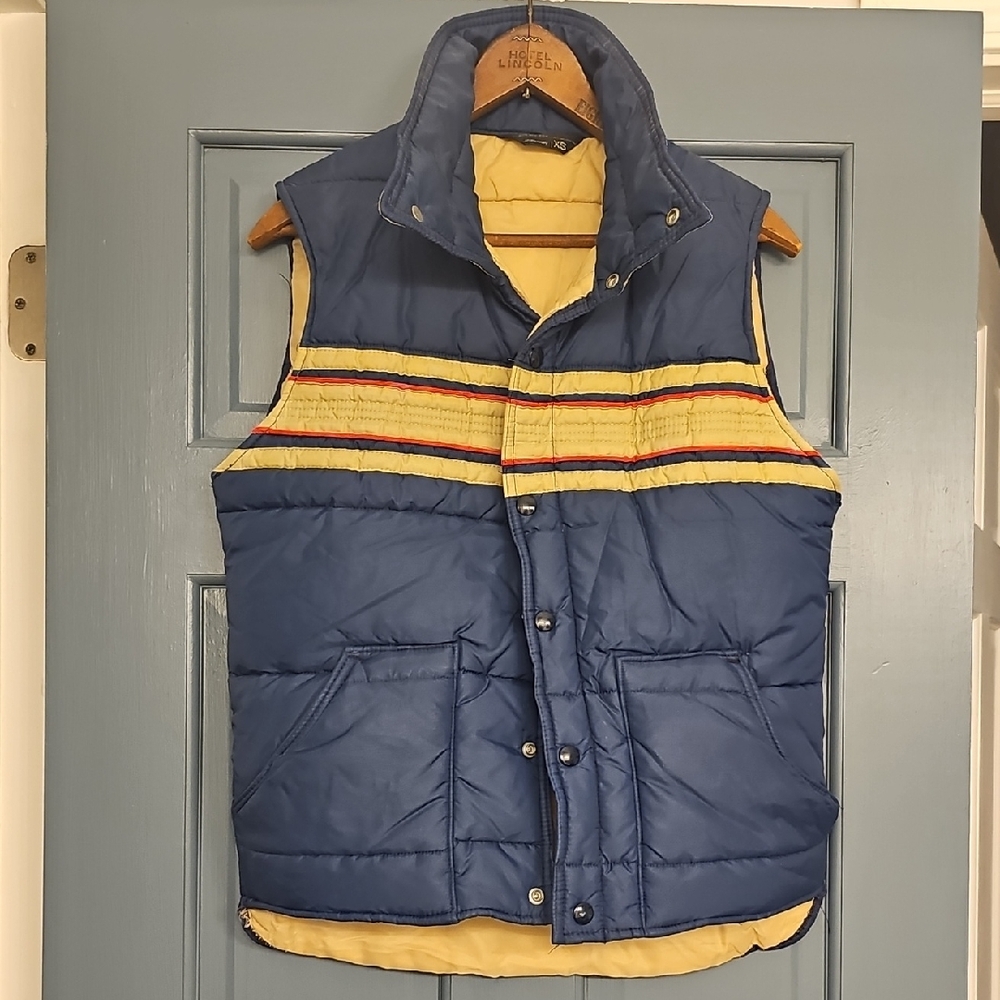 Vest Puffy JCPenney Navy Red Tan xsmall Men Women Retro Vintage